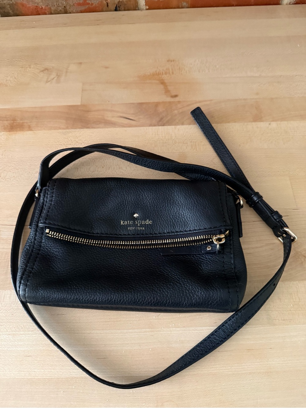 kate spade black pebbled leather crossbody with gold hardware